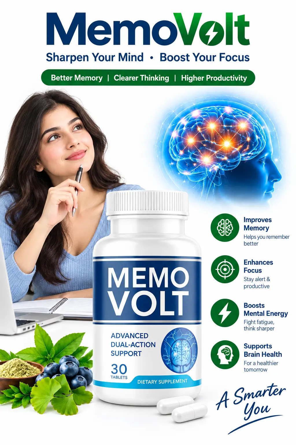 MemoVolt daily memory and cognitive wellness support supplement